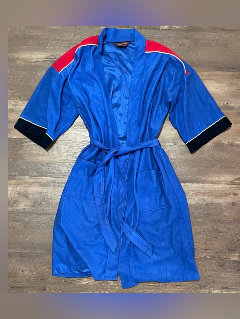 Michael Paige vintage 70s 80s blue red belted house coat robe one size fits most
